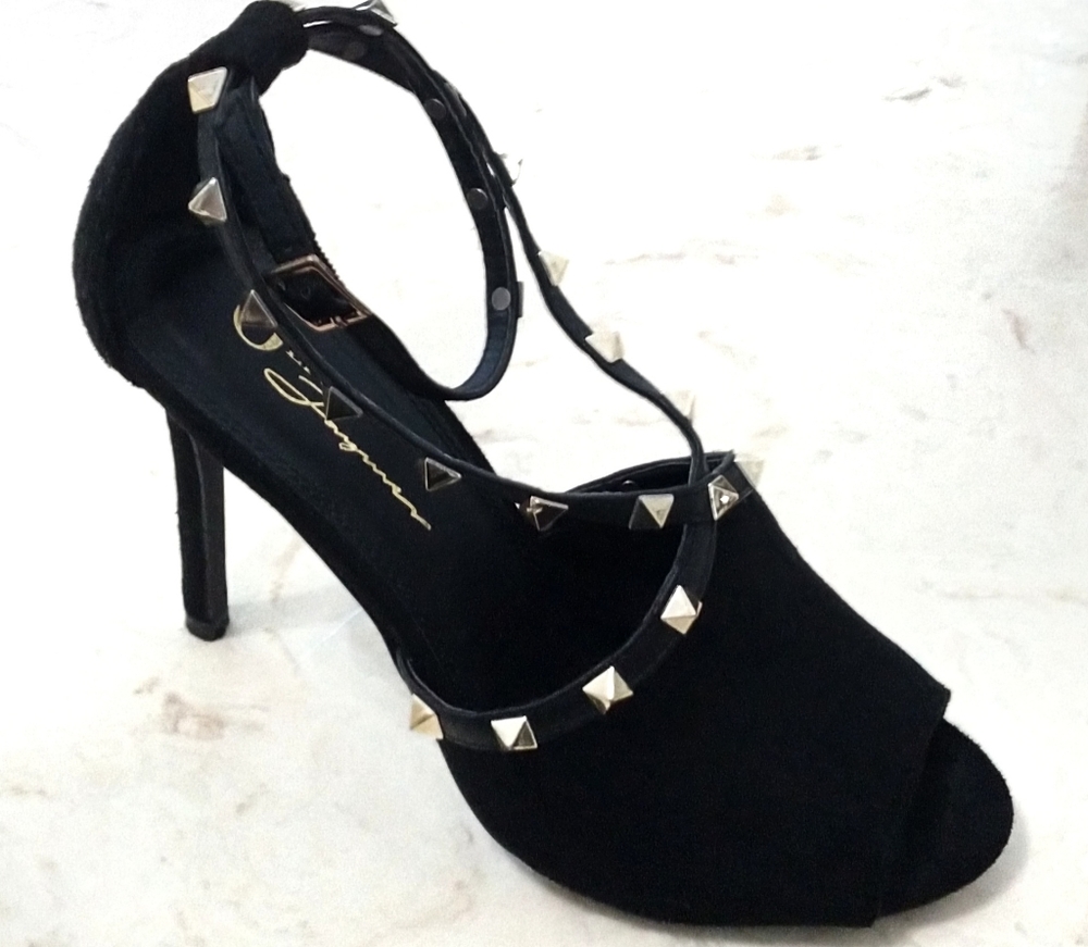 Olivia Fargiano Gold Studded Black Heels 7